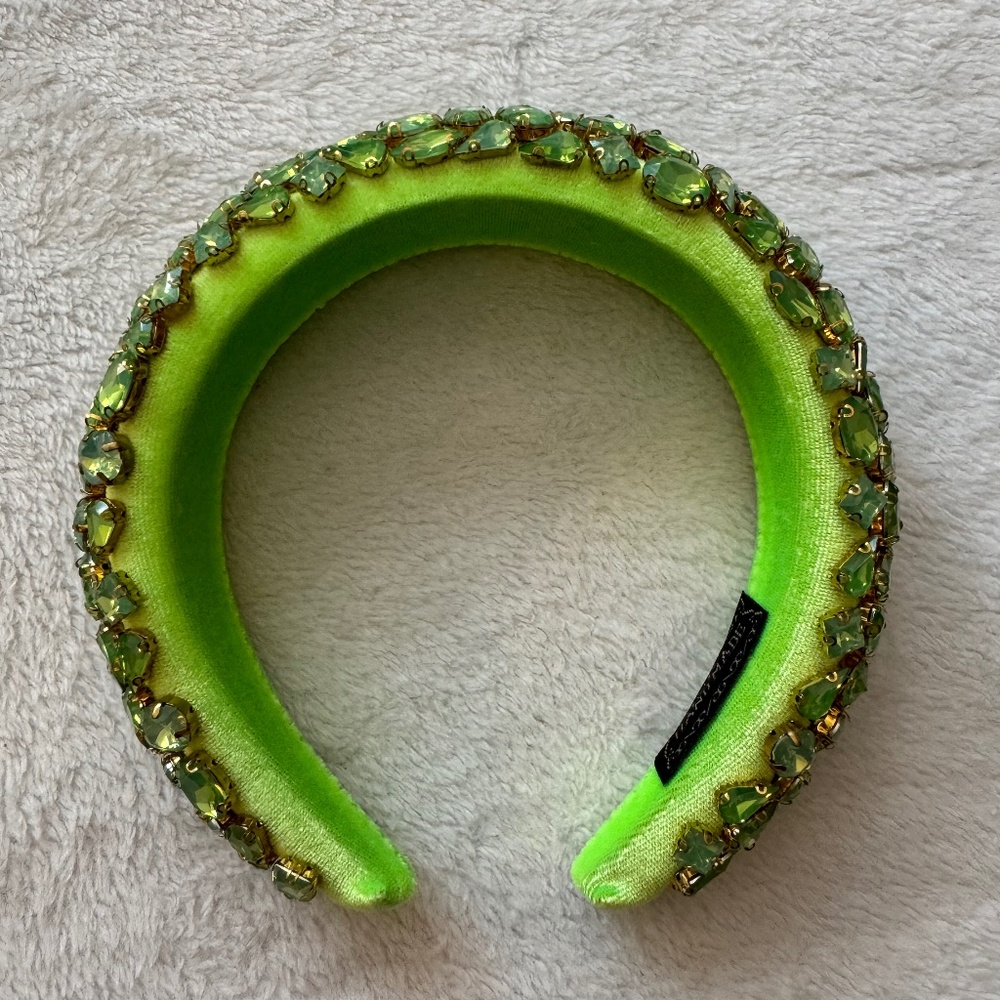 Handmade Lime Green Velvet & Rhinestone Headband